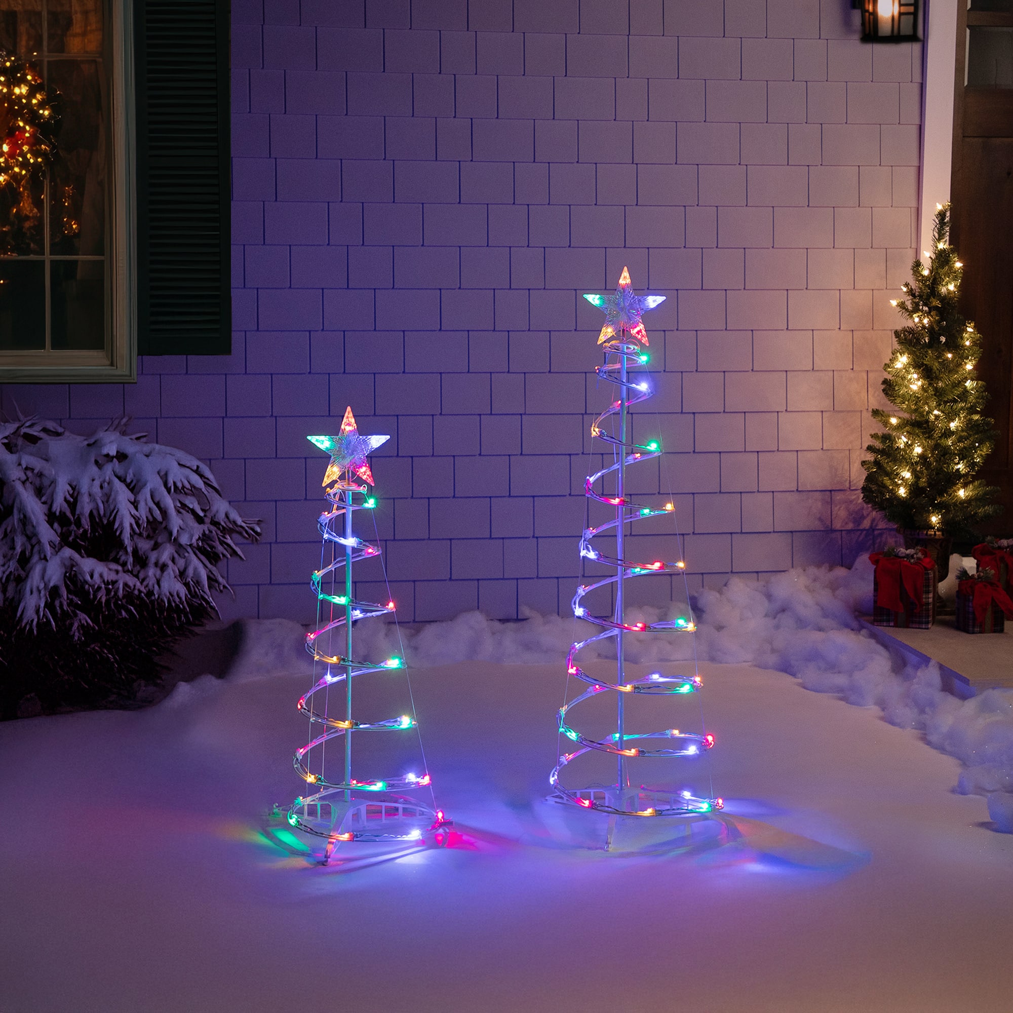 3ft. & 4ft. LED Lighted Spiral Outdoor Christmas Tree Set